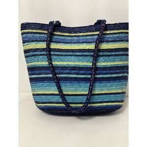 Faded Glory Wheat Straw Multi Striped Tote/Shoulder/Beach Bag NWOT